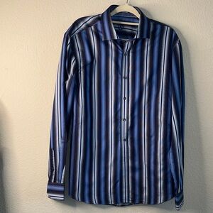 Bugatchi Blue and Black Striped‎ Casual Shirt